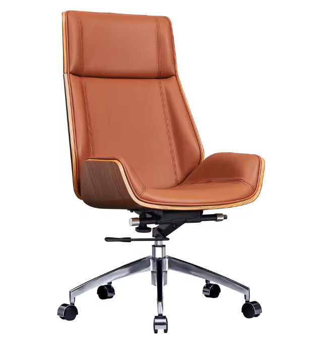 Luxe Bureaustoel van Echt Leer – Ergonomisch, Verstelbaar & 360° Draaibaar, Met Hoge Rug en Lendensteun