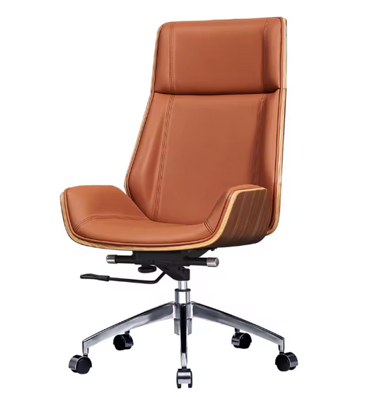 Luxe Bureaustoel van Echt Leer – Ergonomisch, Verstelbaar & 360° Draaibaar, Met Hoge Rug en Lendensteun