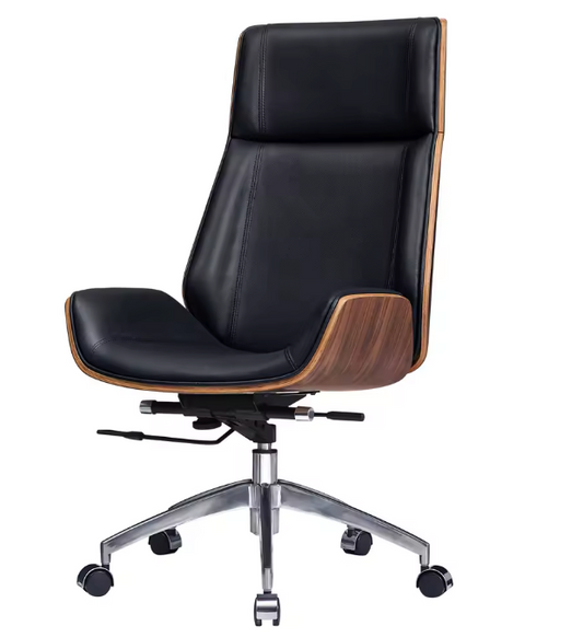 Luxe Bureaustoel van Echt Leer – Ergonomisch, Verstelbaar & 360° Draaibaar, Met Hoge Rug en Lendensteun