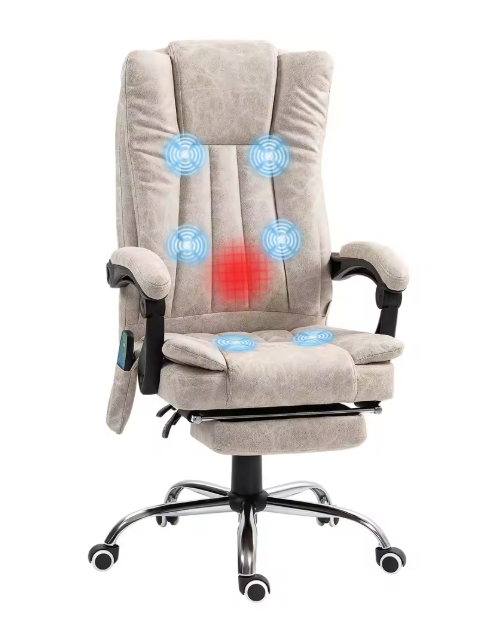 Verstelbare Massagestoel met 6-Punts Vibratie & Verwarming – Crème, Comfort voor Thuis of Kantoor