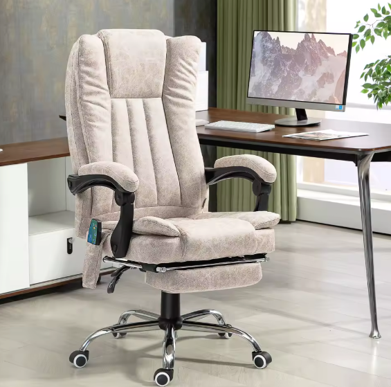 Verstelbare Massagestoel met 6-Punts Vibratie & Verwarming – Crème, Comfort voor Thuis of Kantoor