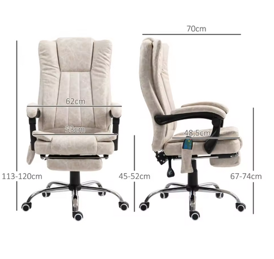 Verstelbare Massagestoel met 6-Punts Vibratie & Verwarming – Crème, Comfort voor Thuis of Kantoor