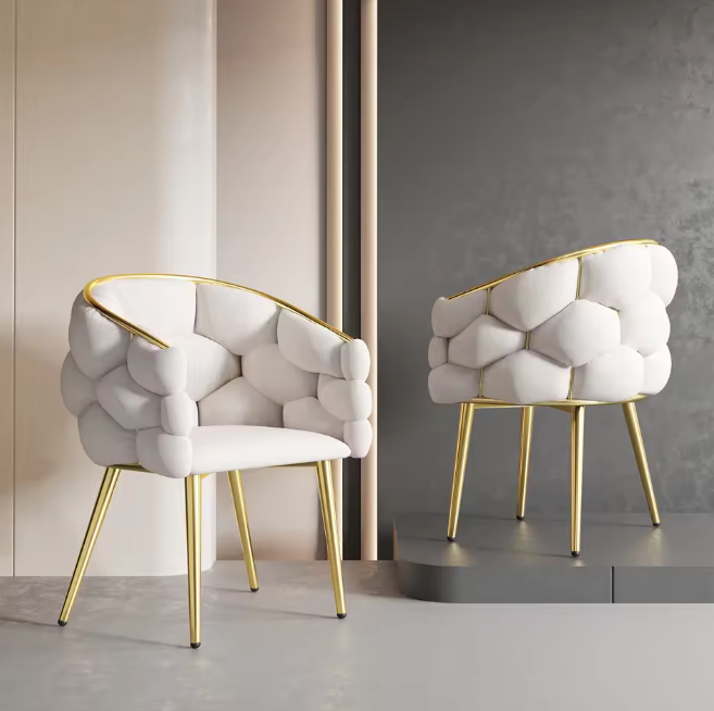 Luxe Fluwelen Eetkamerstoel Grijs/Groen/Beige – Gouden Poten & Ergonomisch Comfort