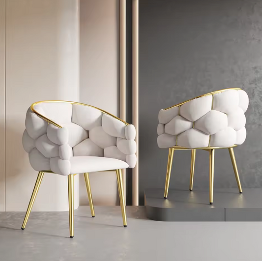 Luxe Fluwelen Eetkamerstoel Grijs/Groen/Beige – Gouden Poten & Ergonomisch Comfort