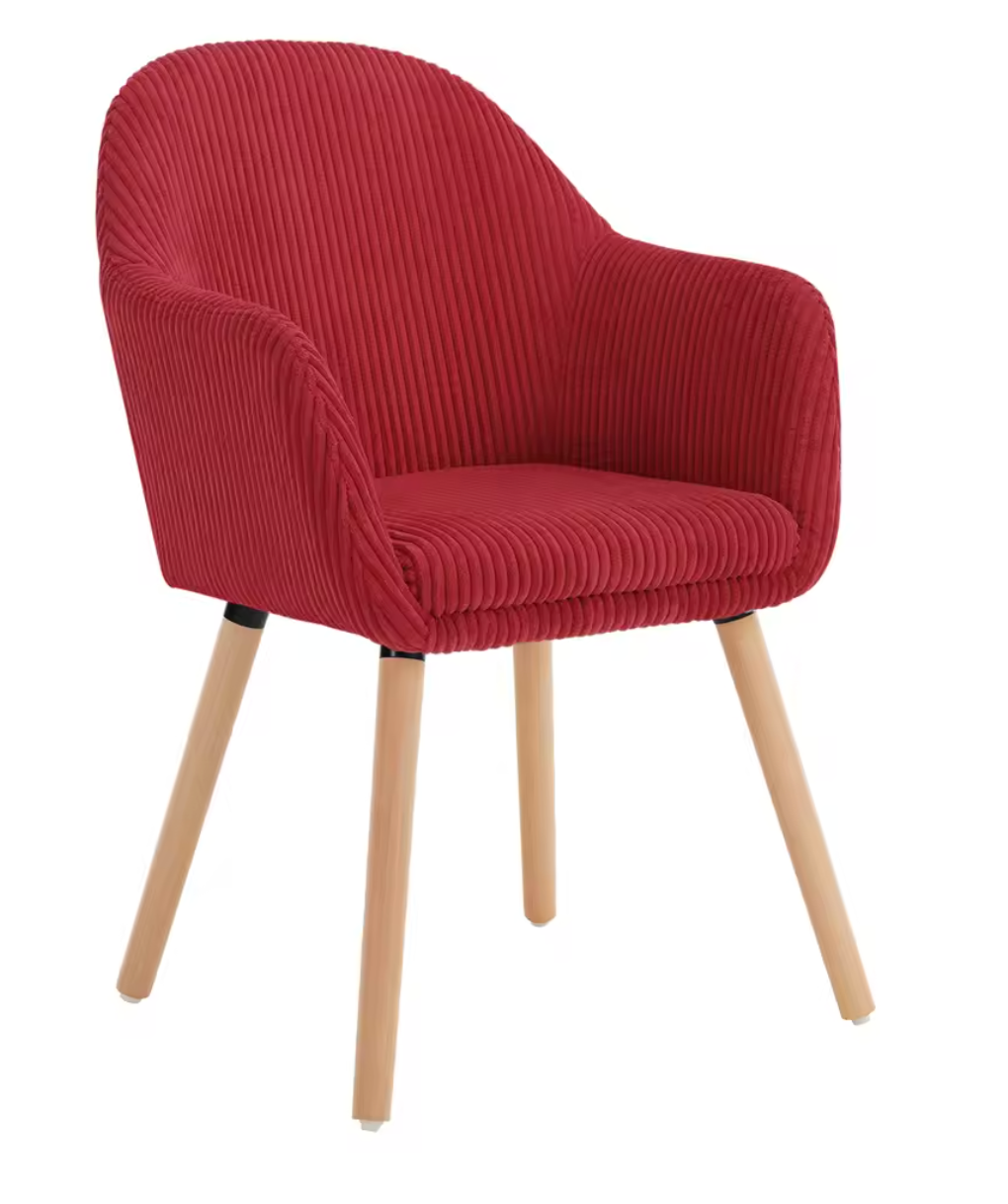 Modern Design Corduroy Eetkamerstoel met Armleuningen & Houten Poten