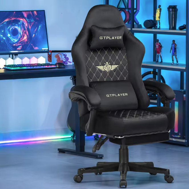 Gamingstoel met Verenkussen en Voetsteun – Ergonomisch & Ademend