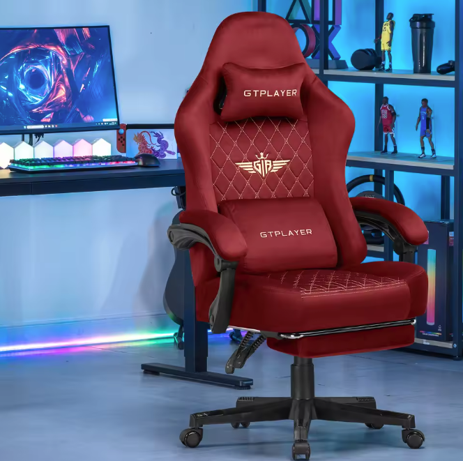 Gamingstoel met Verenkussen en Voetsteun – Ergonomisch & Ademend