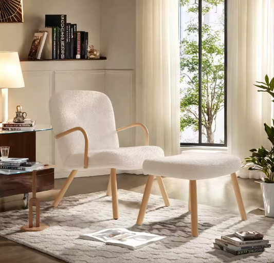 Schommelstoel van Teddystof met Poef – Ergonomisch & Comfort