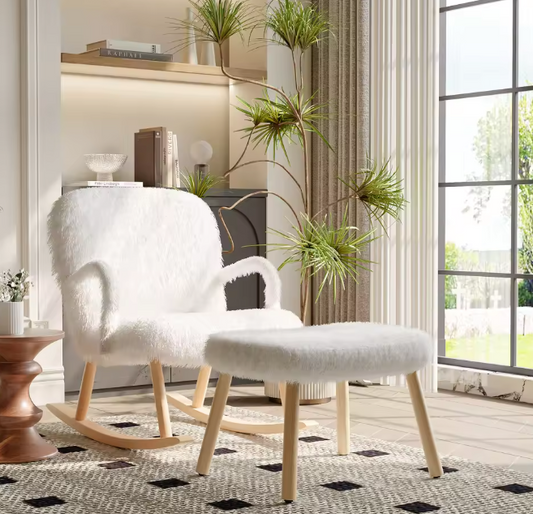 Schommelstoel van Teddystof met Poef – Ergonomisch & Comfort
