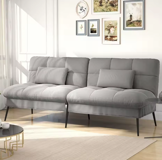 3-Zits Bank met Verstelbare Rug Grijs – Slaapbank & Hoekbank in Één, Comfortabel & Ruimtebesparend