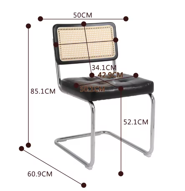 Set van 2 Zwarte Eetkamerstoelen – Gestoffeerde Zitting & Rotan Rugleuning, Metalen Frame en Ergonomisch Design