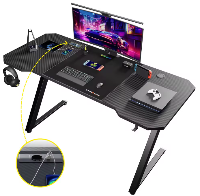 Gamingbureau 120 cm met LED, USB & Koolstofvezelblad