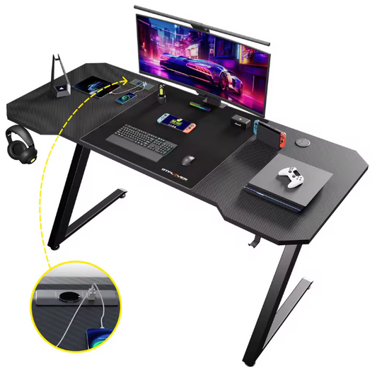 Gamingbureau 120 cm met LED, USB & Koolstofvezelblad
