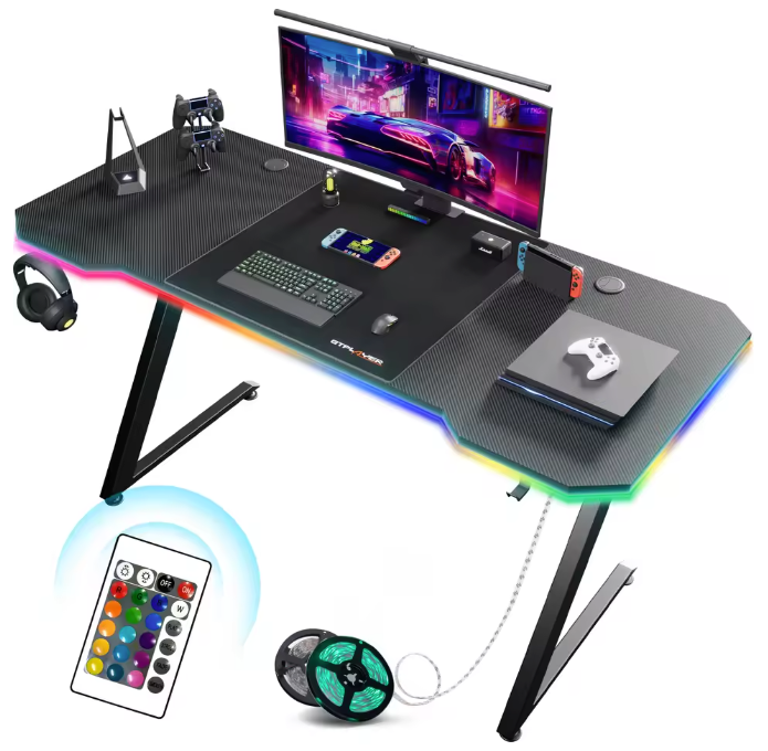 Gamingbureau 120 cm met LED, USB & Koolstofvezelblad