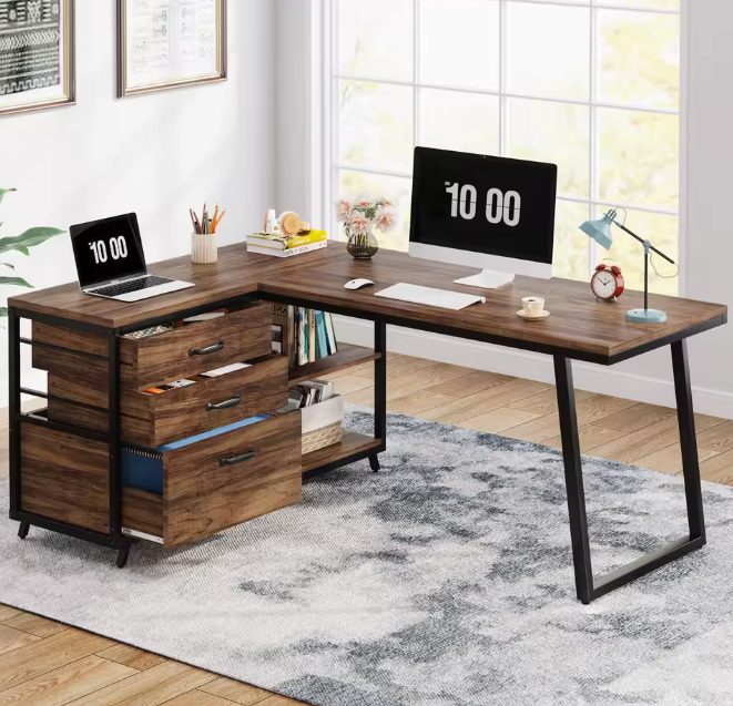 L-vormig Hoekbureau met Lades en Planken – 135 cm Breed