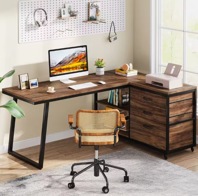 L-vormig Hoekbureau met Lades en Planken – 135 cm Breed