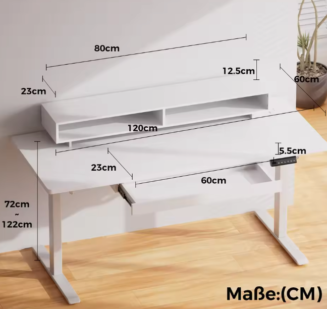 Elektrisch Zit-Sta Bureau 120 cm – Met Lades & Monitorstand