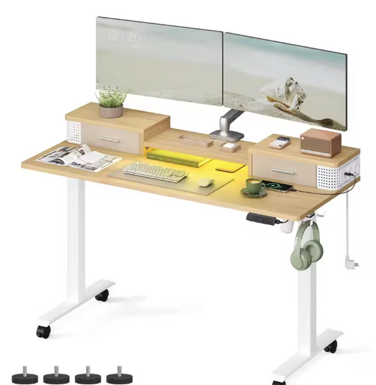 Elektrisch Zit-Sta Bureau 140 cm – Met USB, Lades & Monitorstand