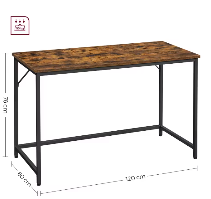 Compact Industrieel Bureau 120x60cm – Metaal & Houtnerf