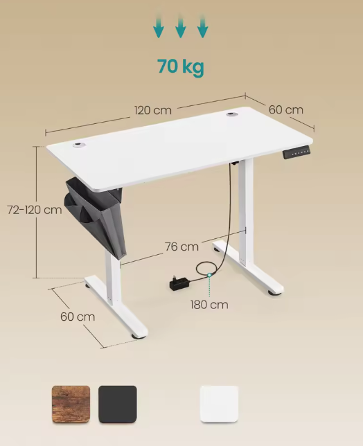 Elektrisch Zit-Sta Bureau 120x60cm – Met Geheugen & Organizer