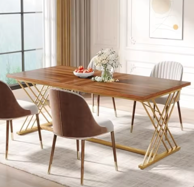 Eettafel 160x80x75cm voor 4–6 Personen – Hout & Gouden Frame