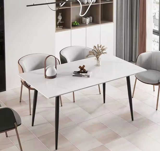 Moderne Marmeren Eettafel 120x70cm – Rechthoekig & Metalen Frame