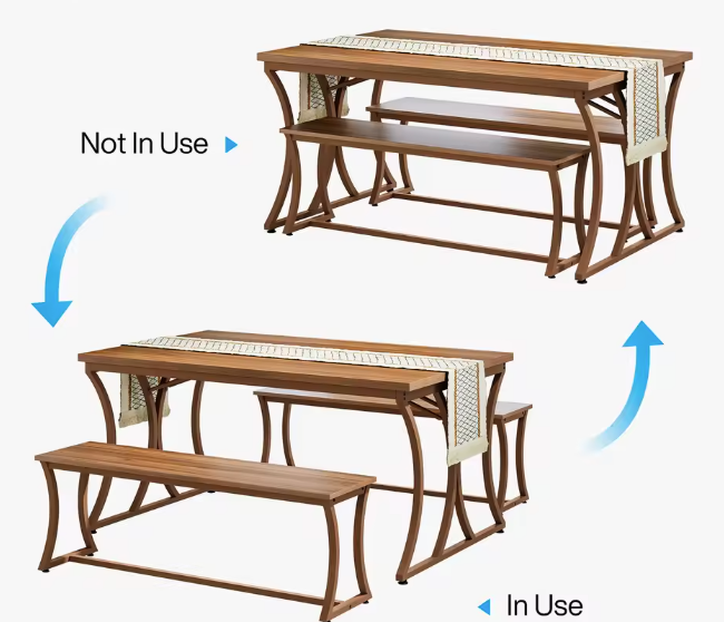 Eettafelset voor 4–6 Personen – Tafel met 2 Banken & Tafelloper