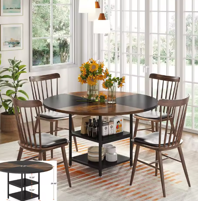 Ronde Eettafel 120 cm – Wit & Rustiek Bruin voor 4–6 Personen