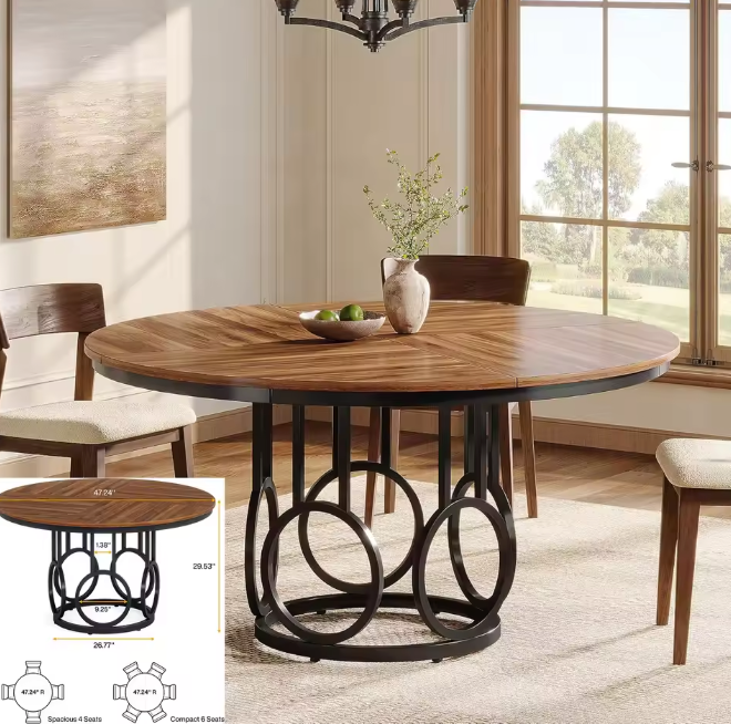 Ronde Eettafel 120 cm – Wit & Rustiek Bruin voor 4–6 Personen