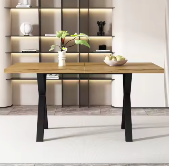 Moderne Eettafel met Kruispoten – Eiken Look & Zwart Metaal