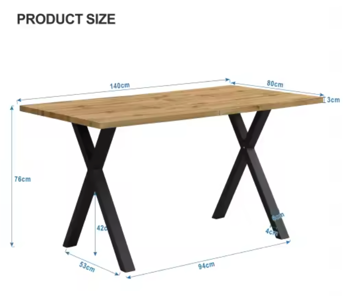 Moderne Eettafel met Kruispoten – Eiken Look & Zwart Metaal