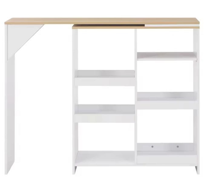 Moderne Bartafel met Afneembare Plank – 138×39×110 cm, Wit en Licht Hout