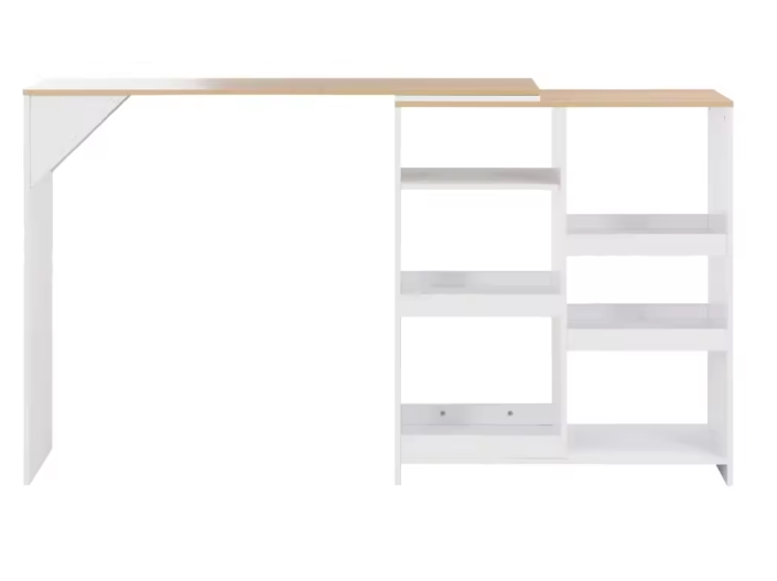 Moderne Bartafel met Afneembare Plank – 138×39×110 cm, Wit en Licht Hout