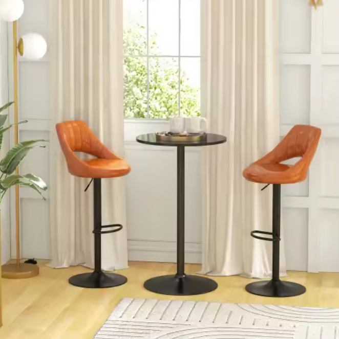 Ronde Scandinavische Bartafel – Zwart Ø60 cm met Marmeren Blad