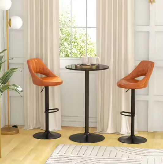 Ronde Scandinavische Bartafel – Zwart Ø60 cm met Marmeren Blad