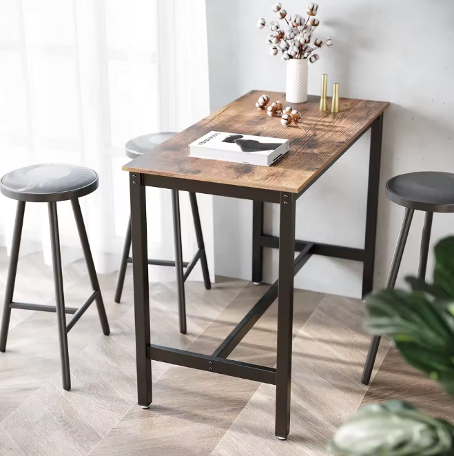 Industriële Bartafel – Vintage Houtlook & Stalen Frame, 120×60 cm