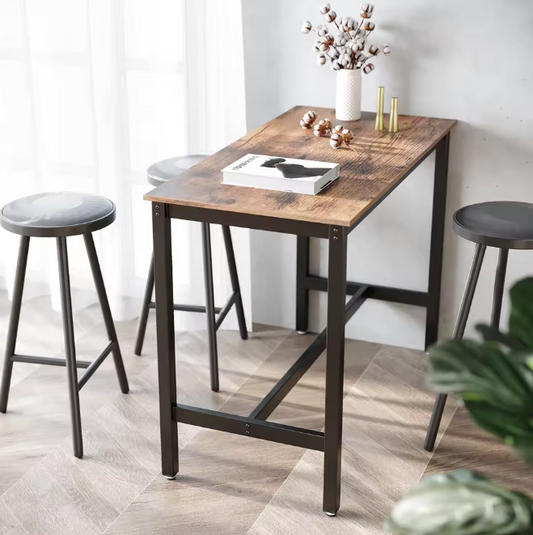 Industriële Bartafel – Vintage Houtlook & Stalen Frame, 120×60 cm