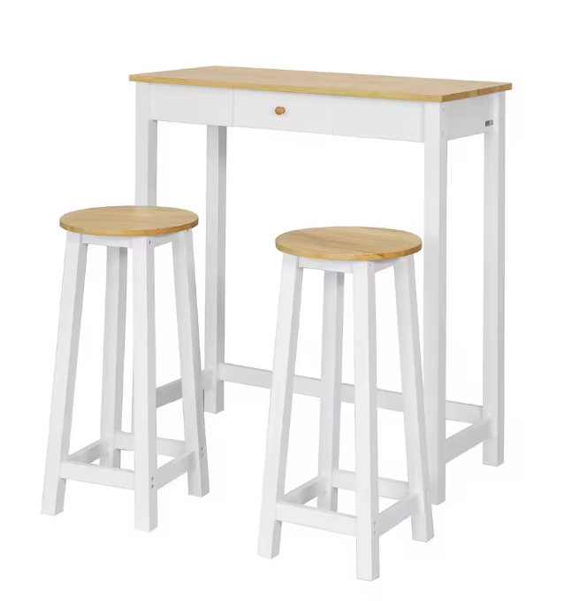 3-delige bartafelset met lade, haken en 2 krukken