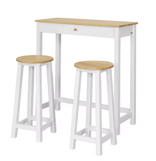 3-delige bartafelset met lade, haken en 2 krukken
