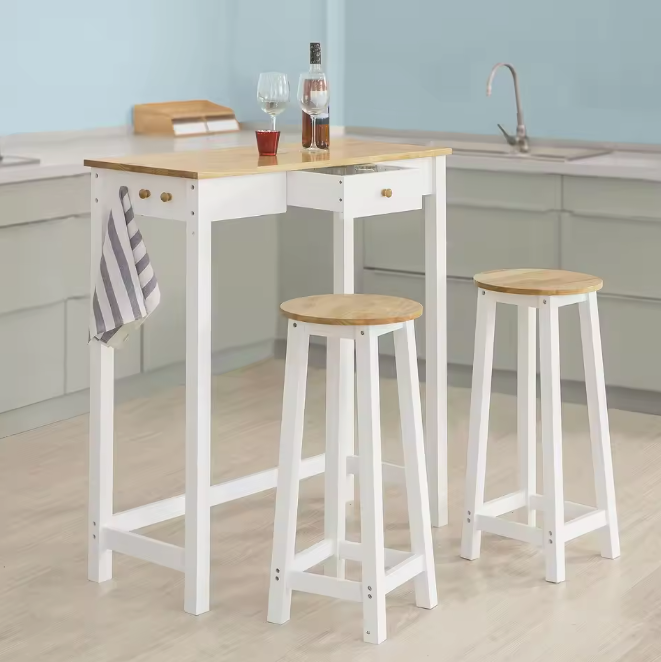 3-delige bartafelset met lade, haken en 2 krukken