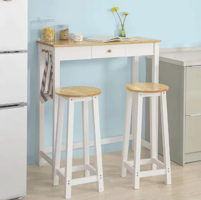 3-delige bartafelset met lade, haken en 2 krukken