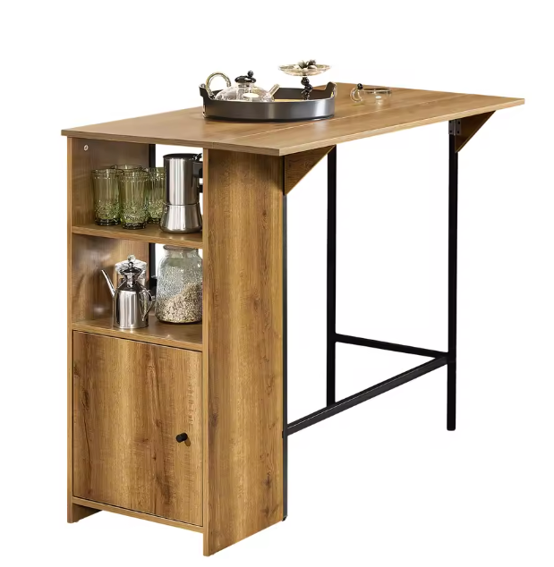 Industriële bartafel met kast, planken en uitklapblad
