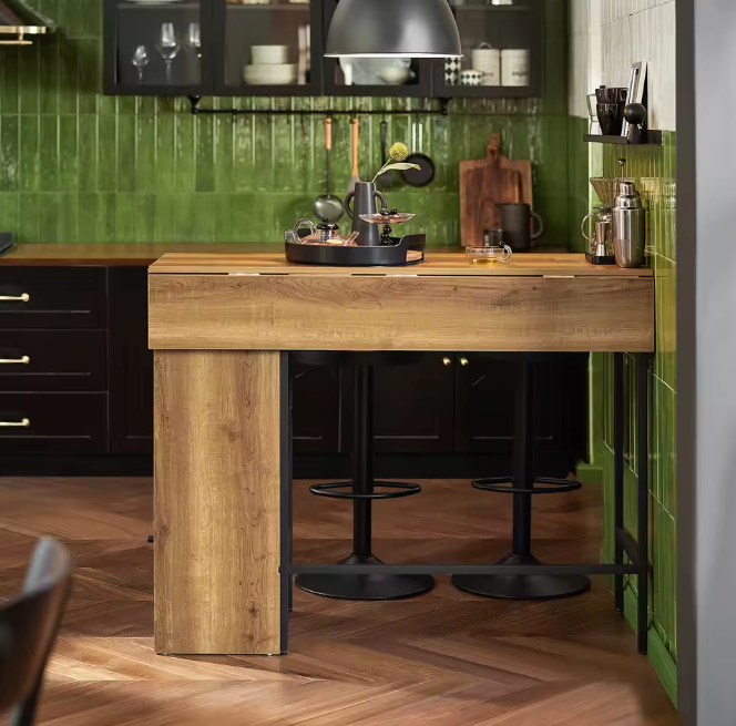 Industriële bartafel met kast, planken en uitklapblad