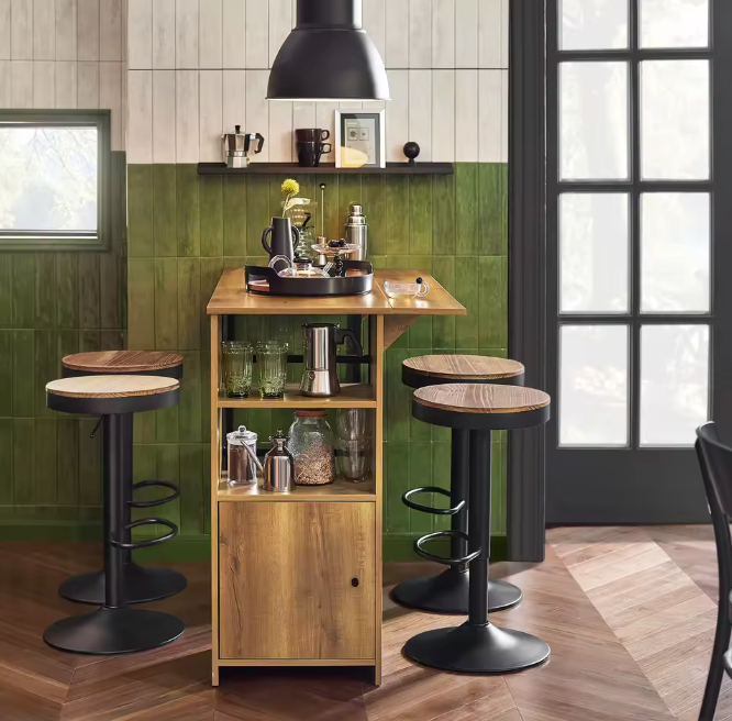 Industriële bartafel met kast, planken en uitklapblad