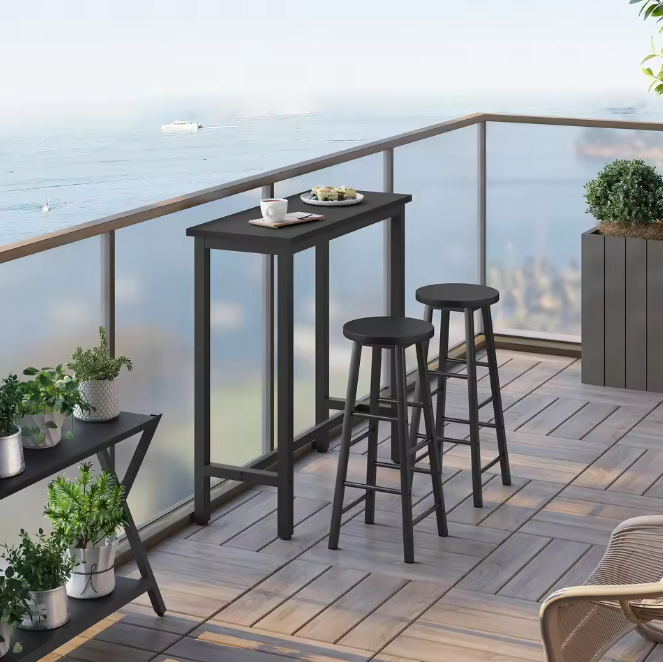 Industriële bartafel zwart – met metalen frame en dwarsbalk