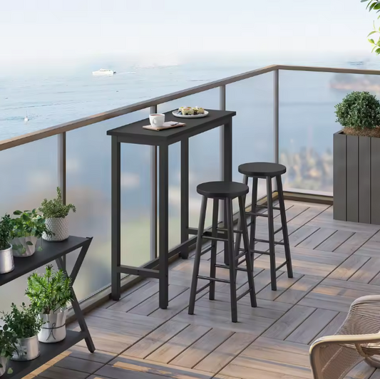 Industriële bartafel zwart – met metalen frame en dwarsbalk