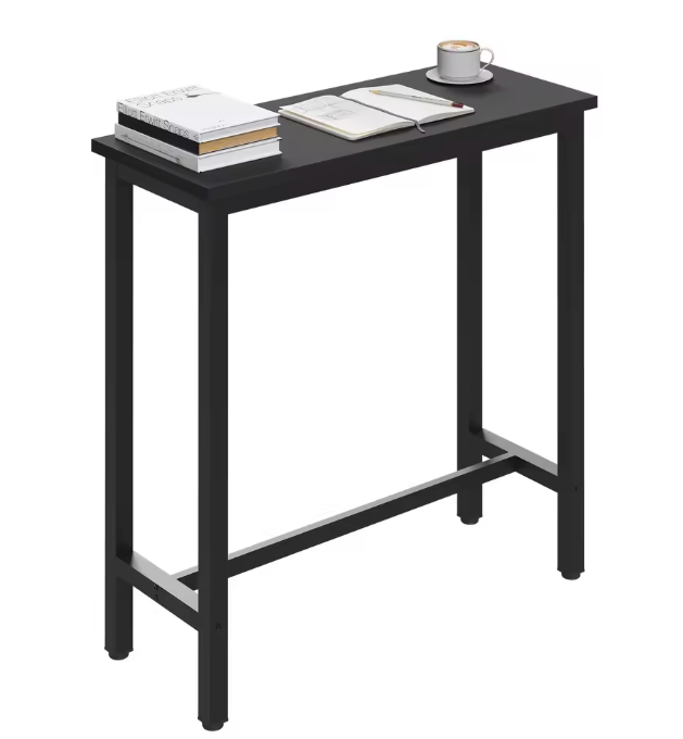 Industriële bartafel zwart – met metalen frame en dwarsbalk