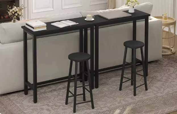 Industriële bartafel zwart – met metalen frame en dwarsbalk