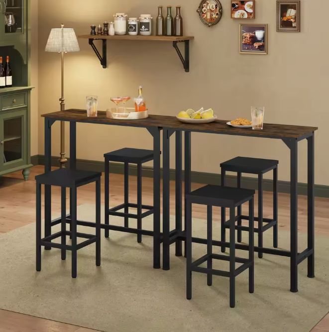 3-delige bartafelset met 2 krukken – industrieel staal & hout