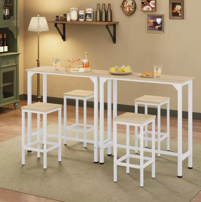 3-delige bartafelset met 2 krukken – industrieel staal & hout